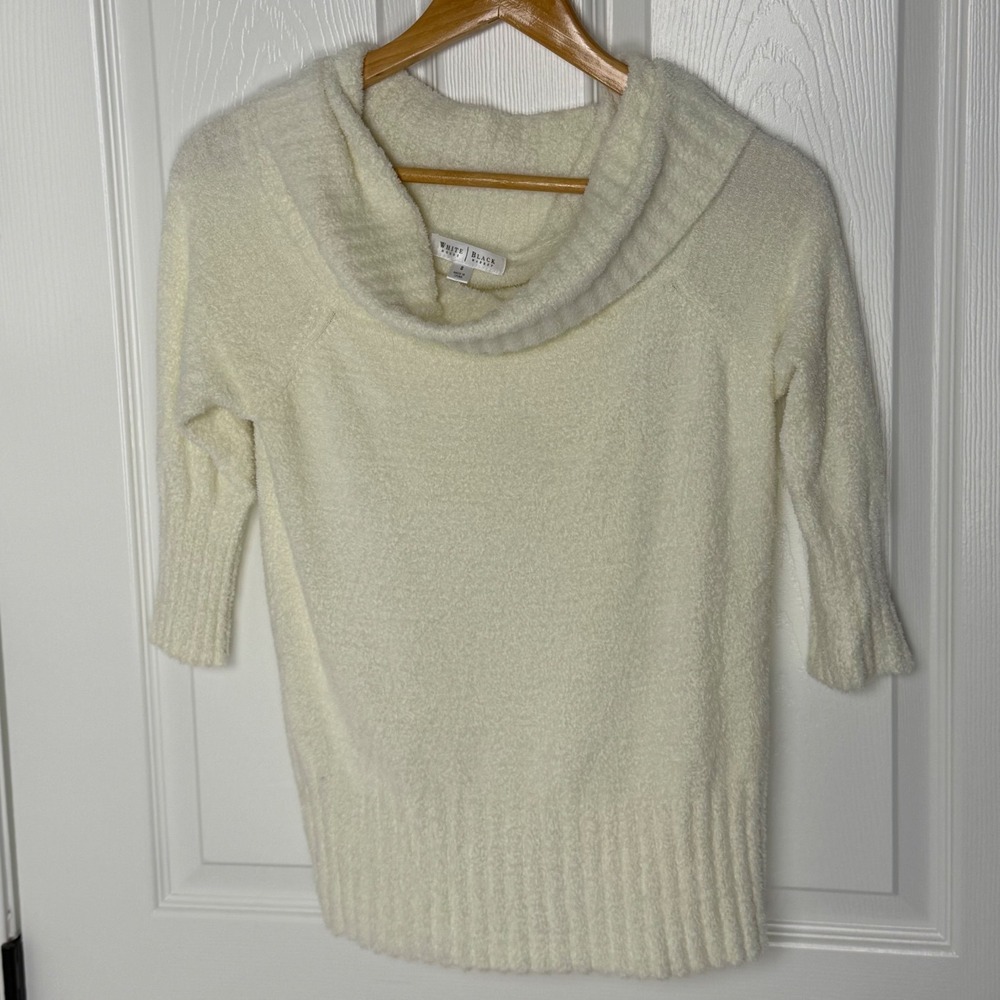 White House Black Market Cream Eyelash Knit Cowl Neck 3/4 Sleeve Sweater Small